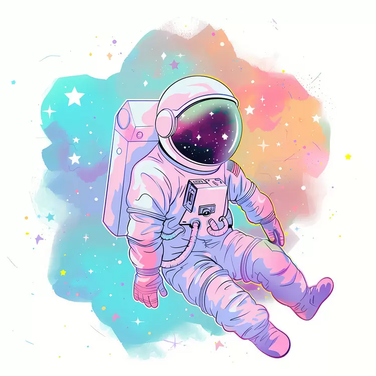 watercolor spaceman neon colors cosmic glow colorful