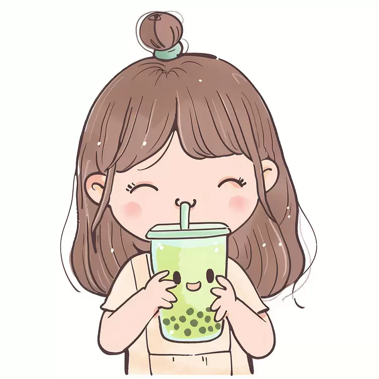 Girl drinking bubble tea beverage vector illustration cartoon