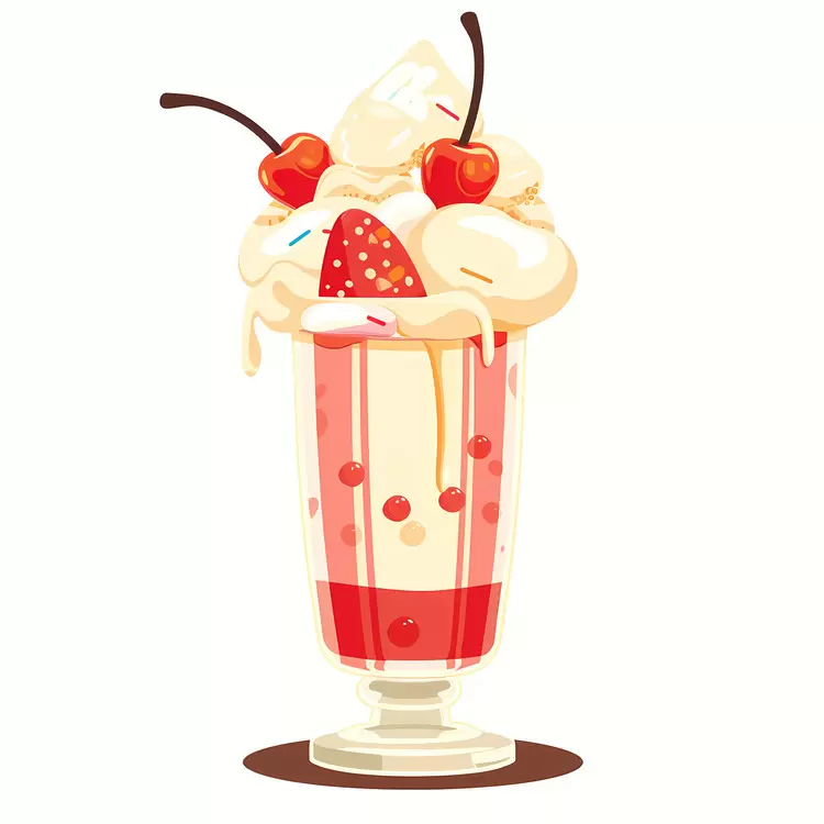 Ice Cream Float strawberry syrup cherry on top dessert vanilla ice cream