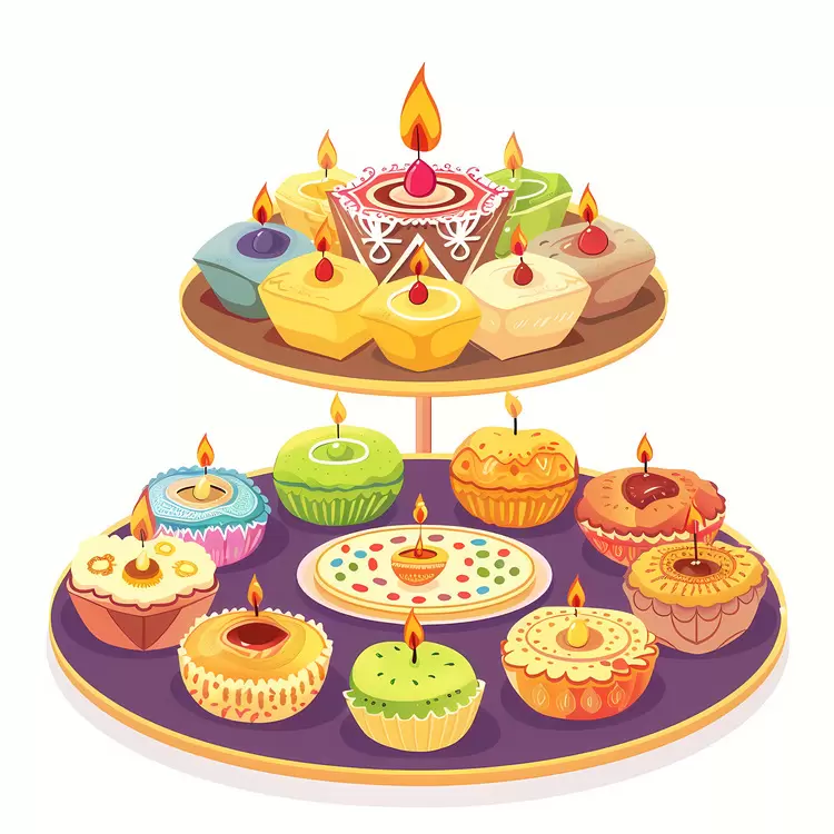 tiered tray candlelit celebration serving plate treats Diwali Sweets