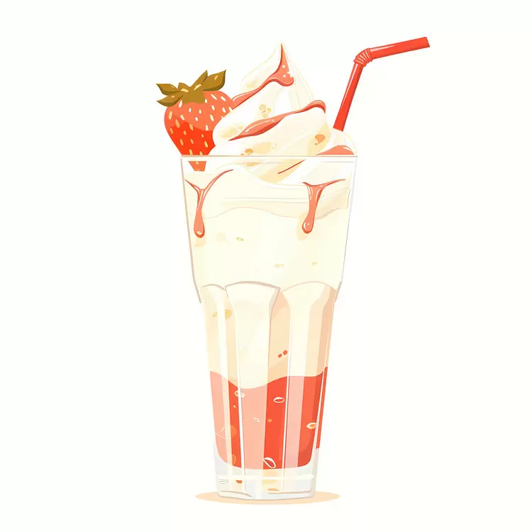 Strawberry shake Strawberry slices White cup Whipped cream Ice Cream Float