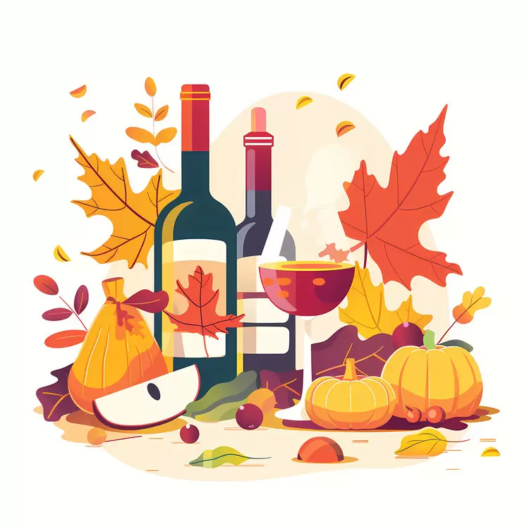 acorns fallen leaves pine cones wine and grapes apples