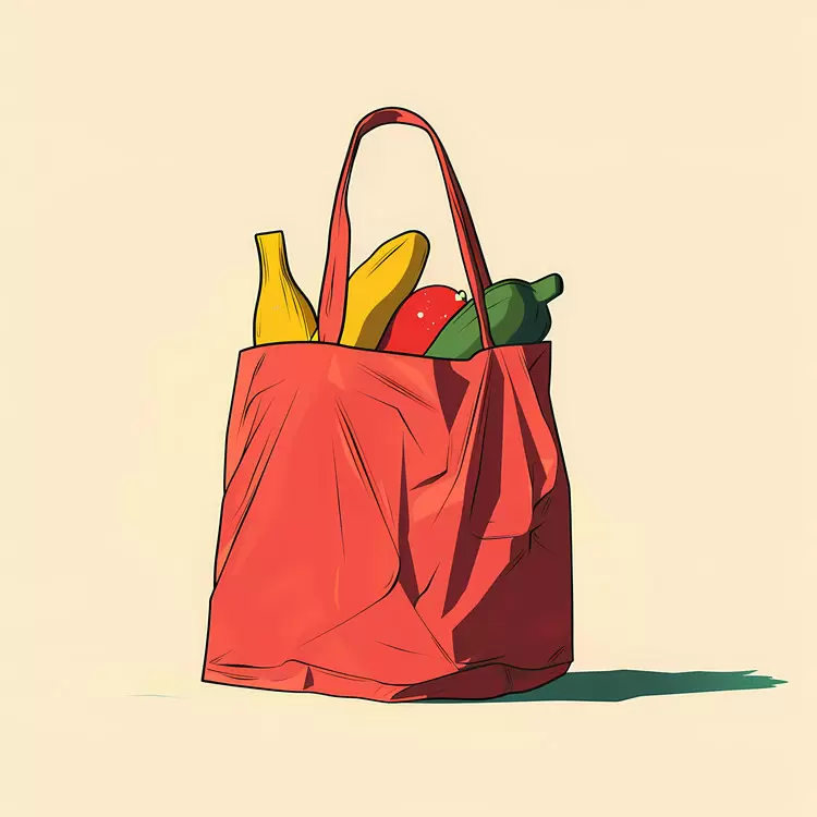 Basket Paper bag Red bag with fruits and vegetables in it Food shopping Grocery shopping