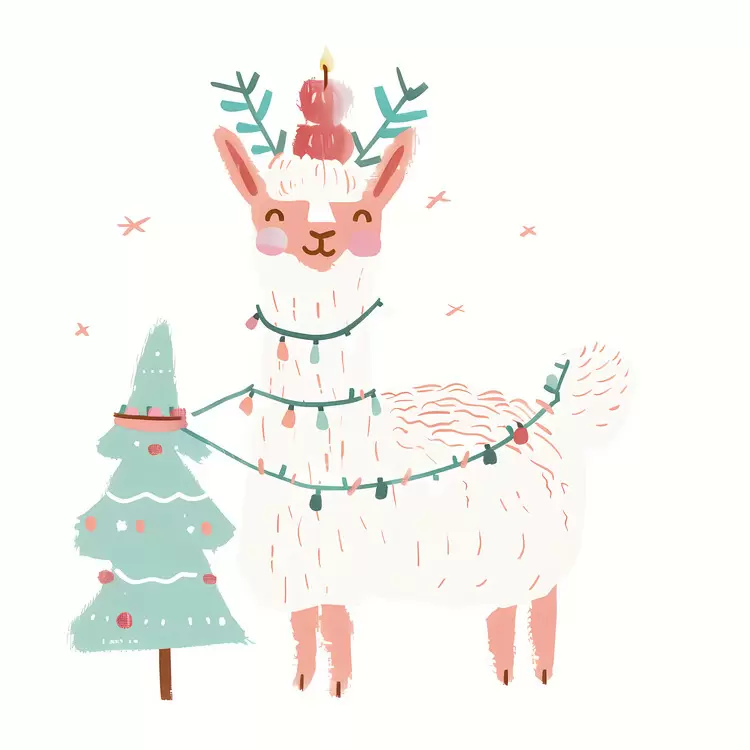 happy whimsical Christmas Llama pastel
