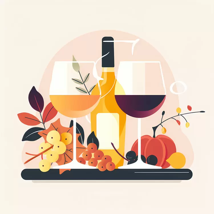 flat design foliage thanksgiving wine glassware