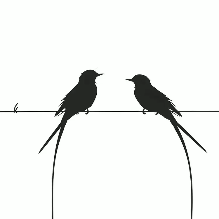 Human Silhouette birds sitting on a wire Two Birds