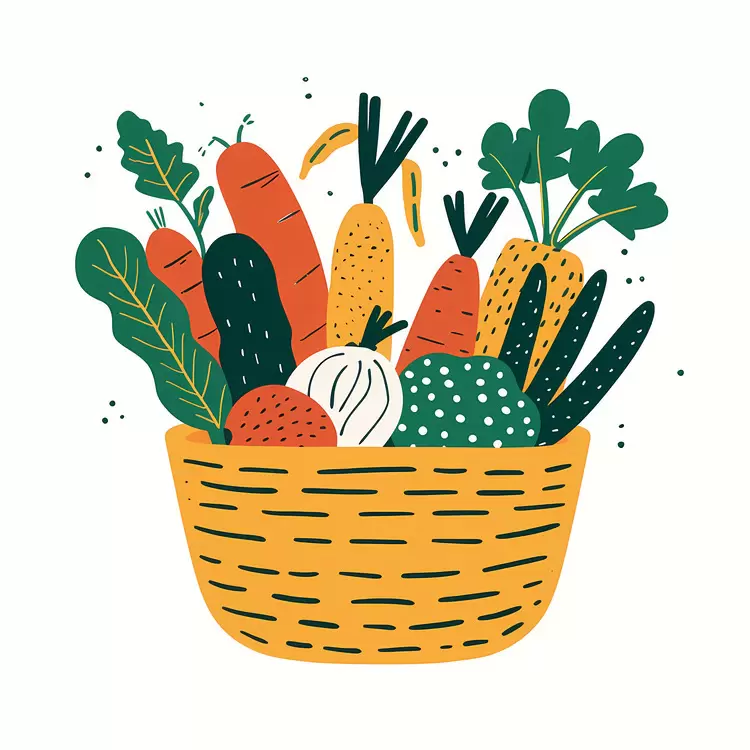 kale peppers broccoli basket with vegetables onions