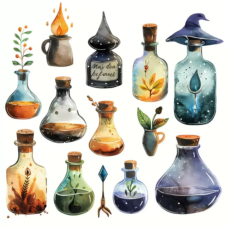 Nature Watercolor Fire Potion Cauldron