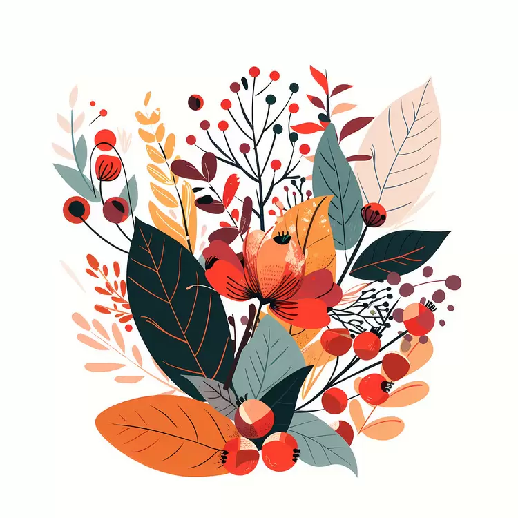 floral illustration autumn leaves hand drawn art digital artwork colorful illustration