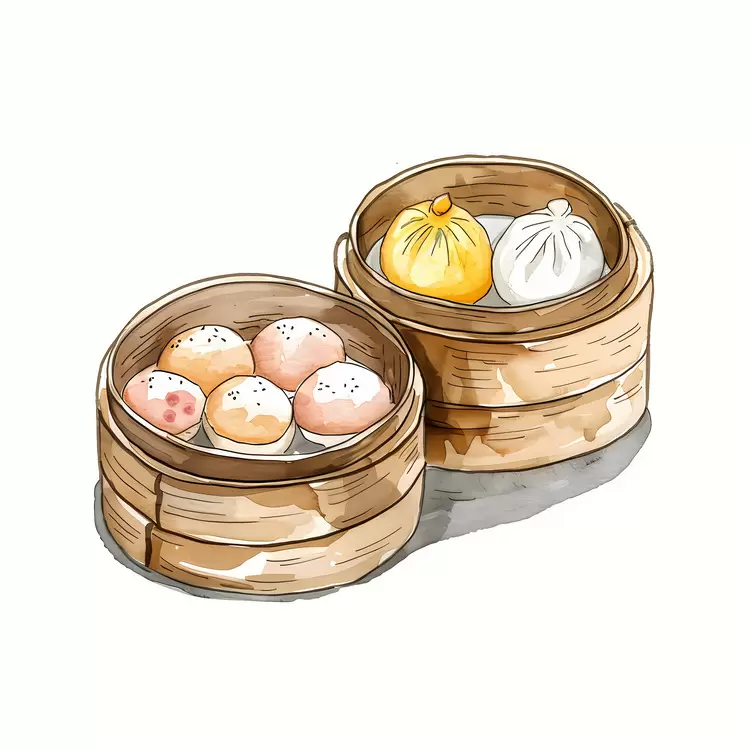 colorful illustration dim sum bamboo steamer food illustrations chinese food