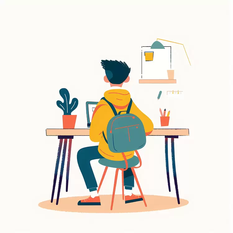 Professional Modern With backpack and notebook on the desk Working on the laptop Sitting at a desk