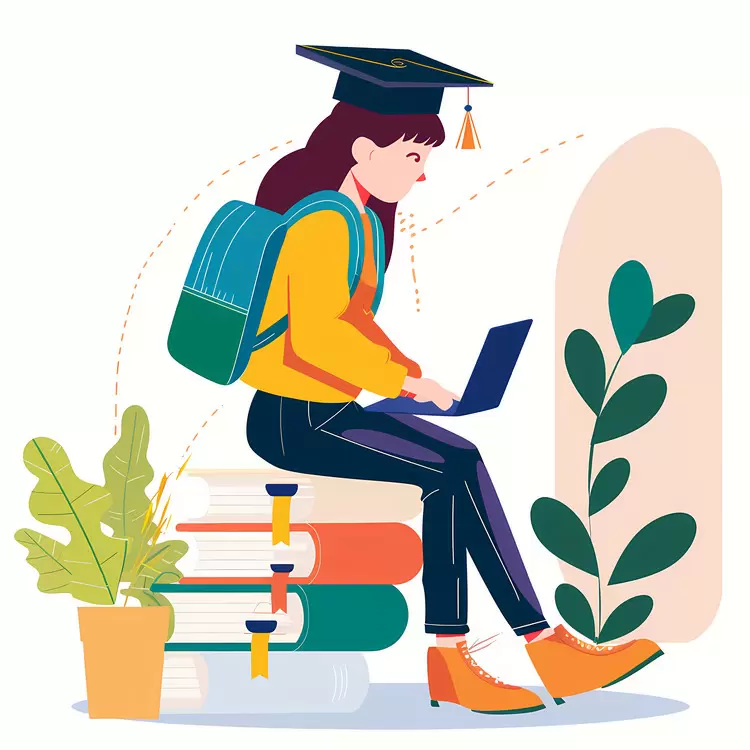 Online Education Student plant laptop