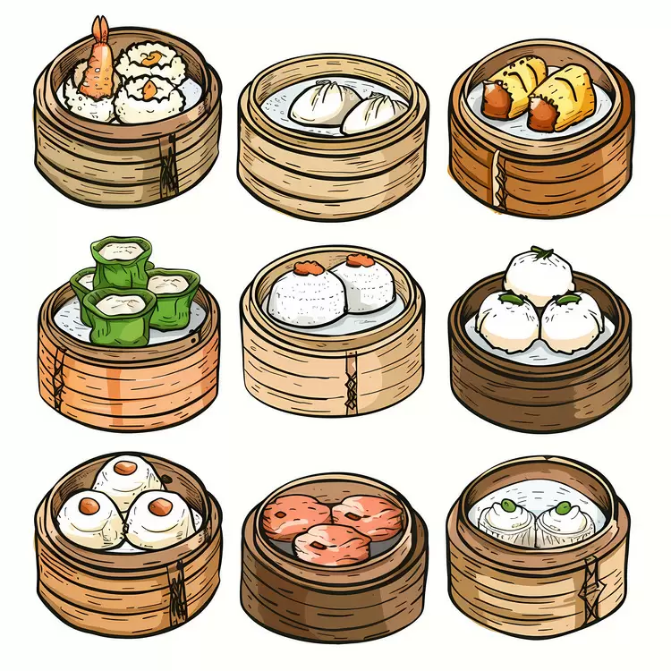 Steamed fish dumplings Steamed tofu dumplings Steamed shrimp dumplings Steamed vegetable dumplings Steamed dumplings