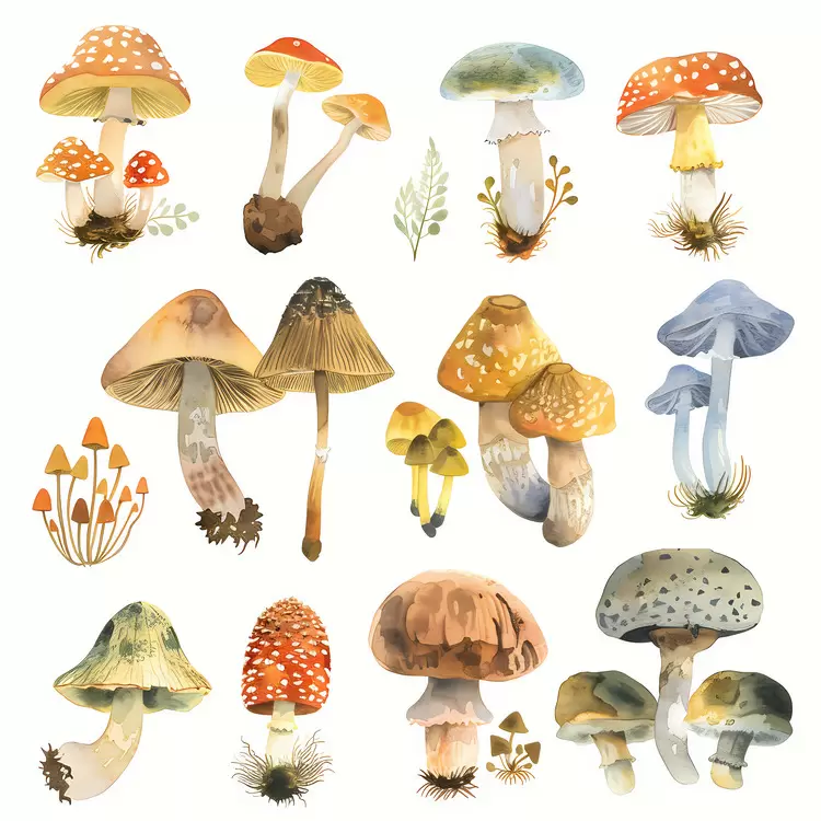 Waterslide Ecology Mushrooms Watercolor Flora