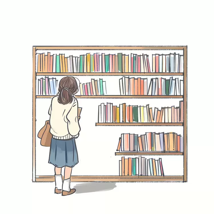 Girl Browsing Book books shelf library bookshelf