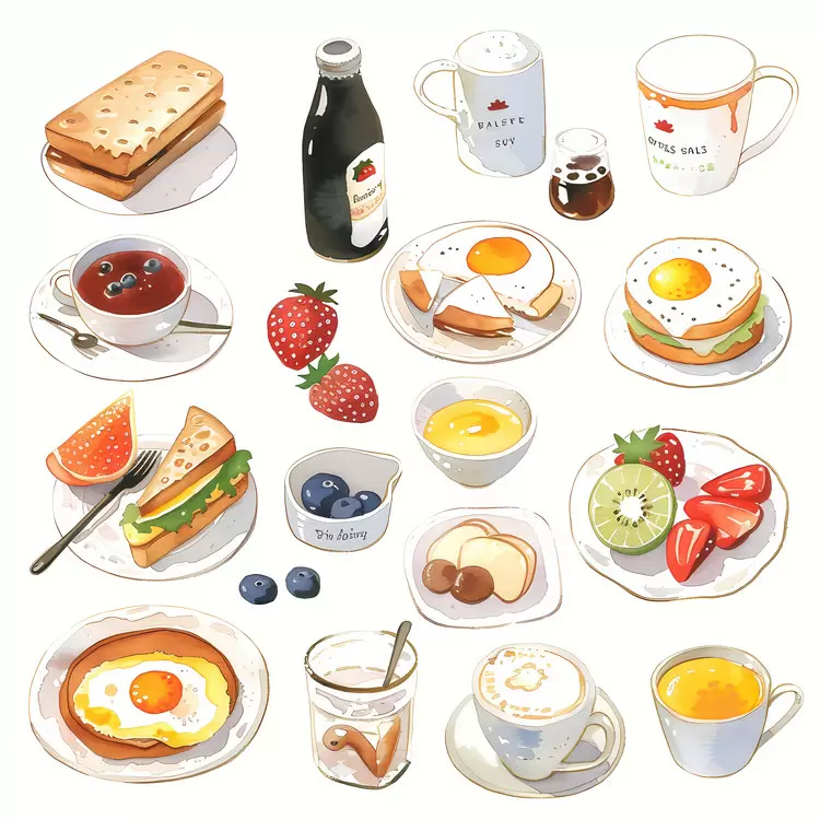 Breakfast toast eggs food fruits