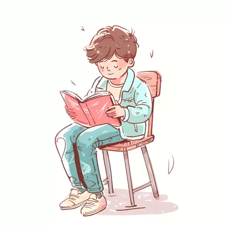 young cute cool child Boy reading book