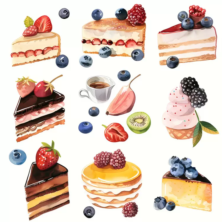 Watercolor Pastries Dessert Cake Sweets