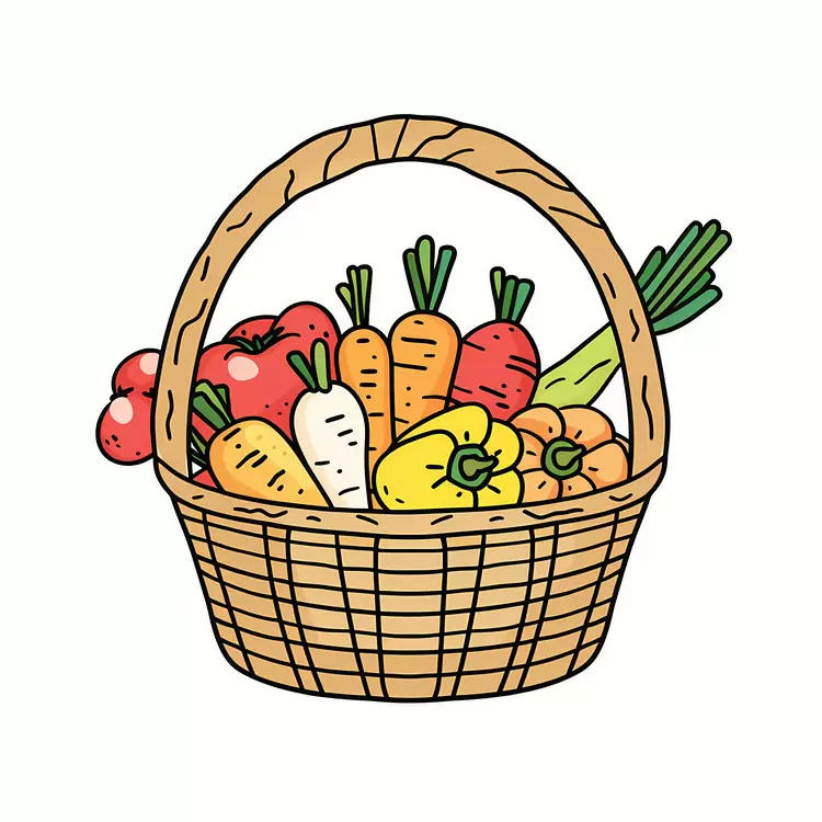 Basket of goodness Garden harvest basket with vegetables Fruits and vegetables in a wicker basket Healthy eating