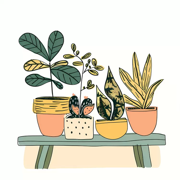 House plants White background Potted plants Foliage Hand drawn illustration