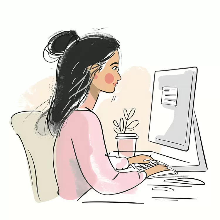 Computer Workspace Pen Woman female reading emails