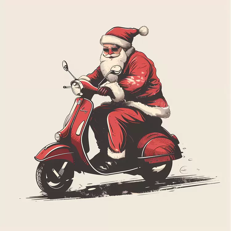 santa clause Santa riding scooter vintage style vector illustration winter themes