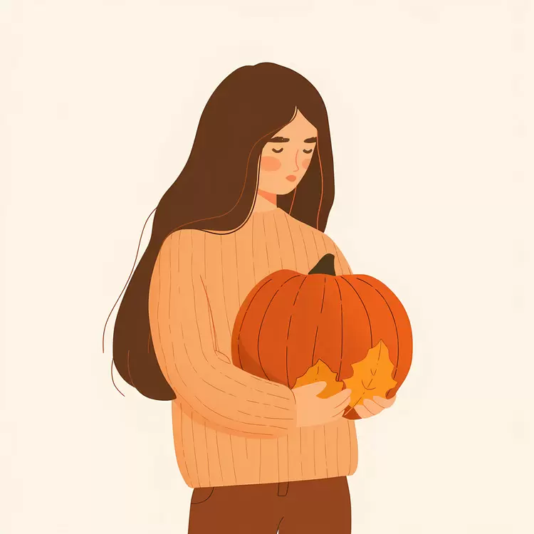 pumpkin artwork autumn girl minimalistic