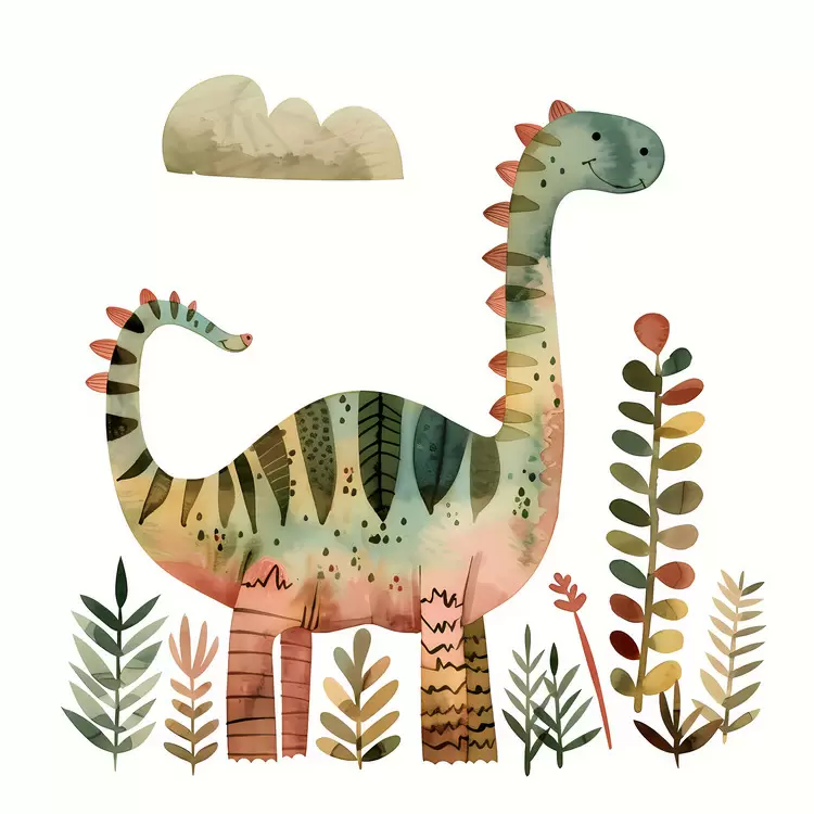 Colorful Funny Cartoon Dinosaur Floral