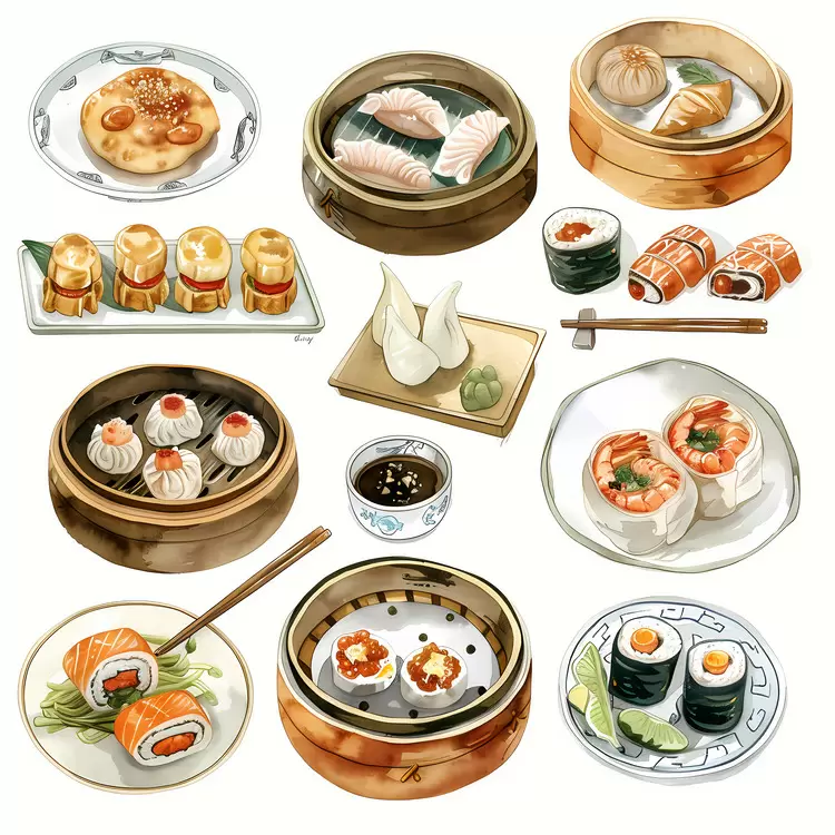 Meat Noodles Sushi Vegetables washoku