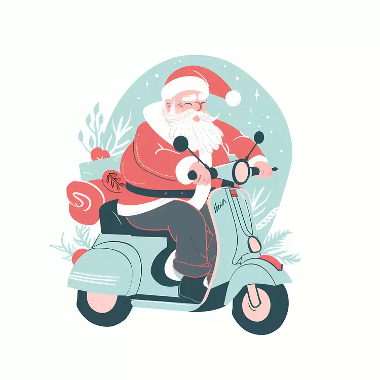 Santa on a motorcycle Santa on a scooter Santa Claus on a red scooter Santa Claus with gifts Santa Claus on a motorcycle