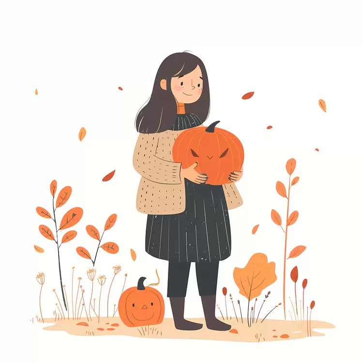 cartoon character illustration woman holding pumpkin halloween themed illustration cute illustration halloween illustration