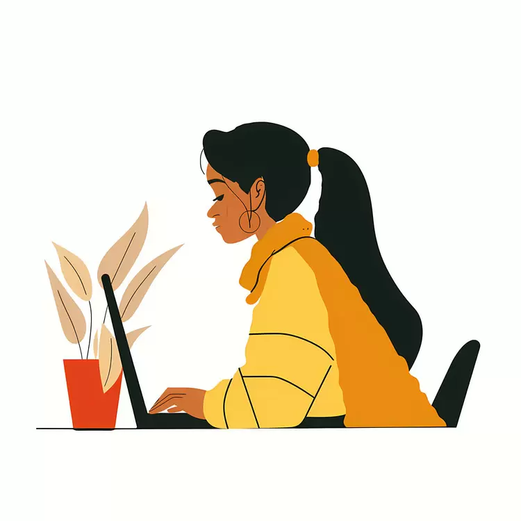 female reading emails working on computer productivity multitasking sitting in front of laptop
