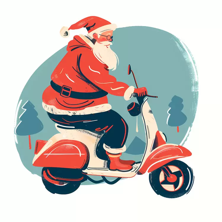 Rudolph reindeer with santa on scooter Joyful santa on scooter Cute santa on scooter Santa riding scooter Funny santa on scooter