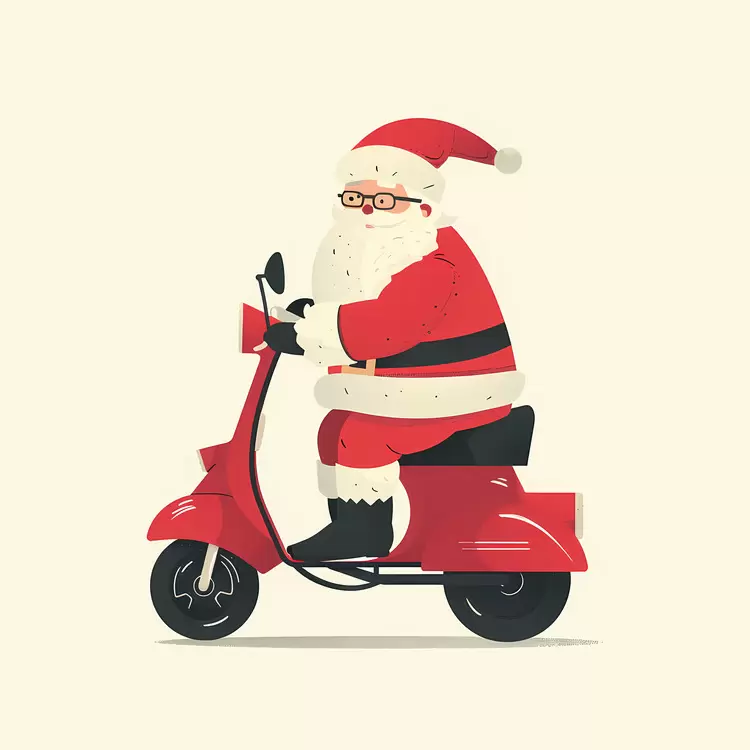 Christmas theme Red scooter Cartoon with a Santa character on a scooter Fun illustration