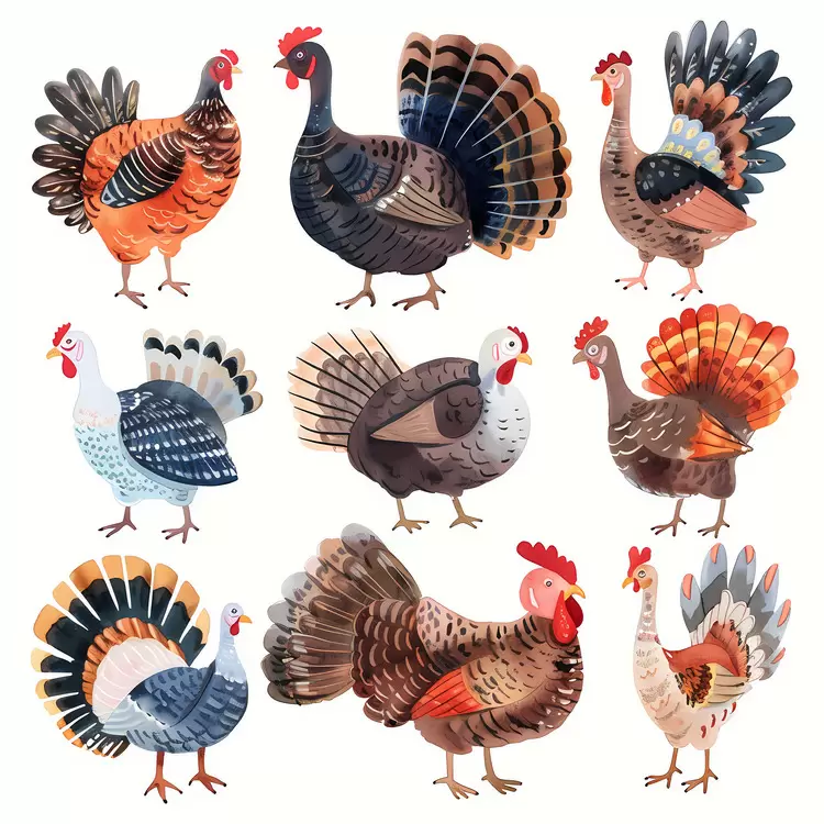 watercolor painting fowl birds Thanksgiving turkey domesticated animals