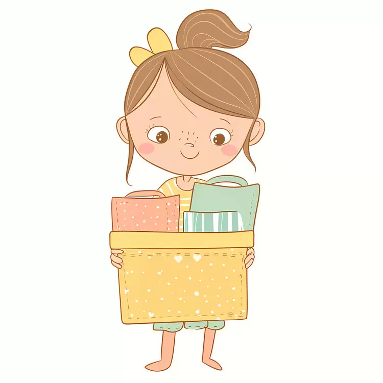 Girl carrying box toy basket shopping cart book shopping shopping with kids