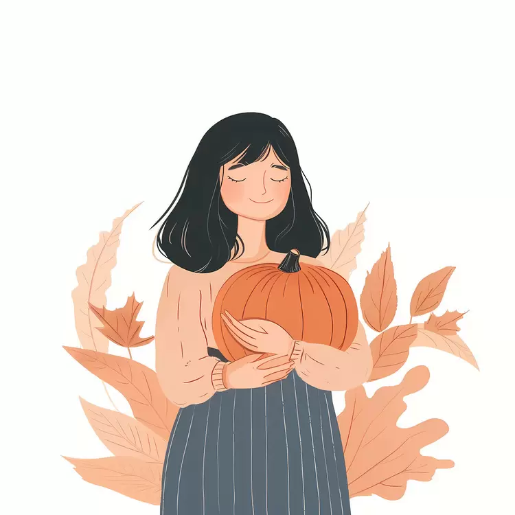 leaves girl nature woman holding pumpkin