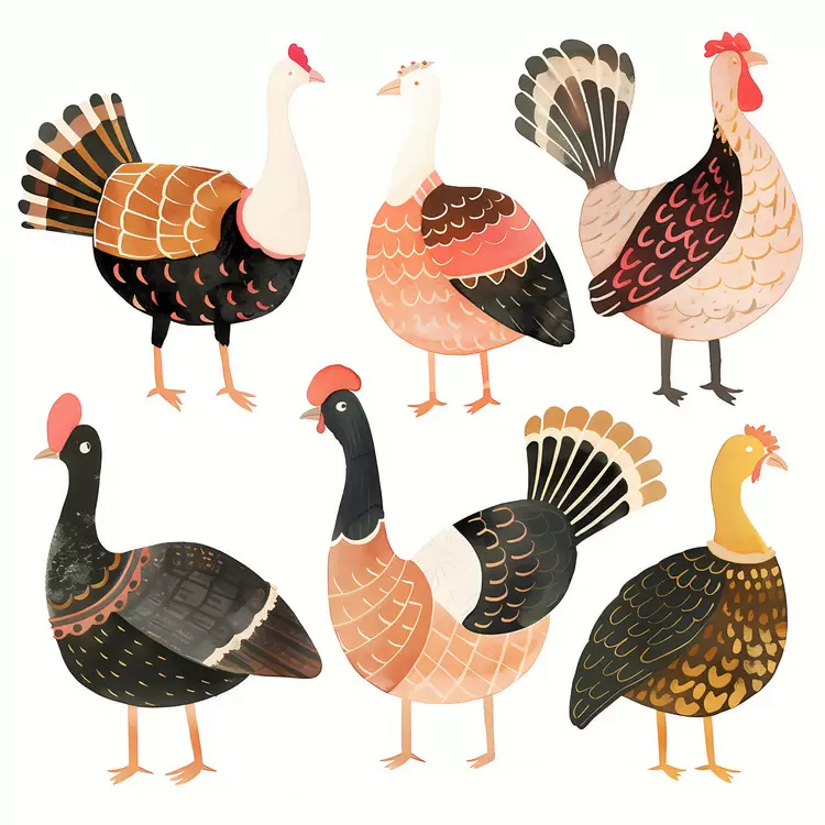 poultry farm illustrations turkeys Thanksgiving illustrations farm animals