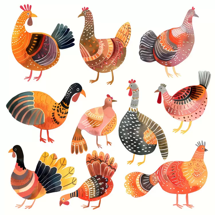 chickens poultry fluffy watercolor colorful