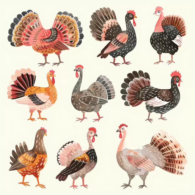 watercolor plumage Thanksgiving turkey poultry fowl