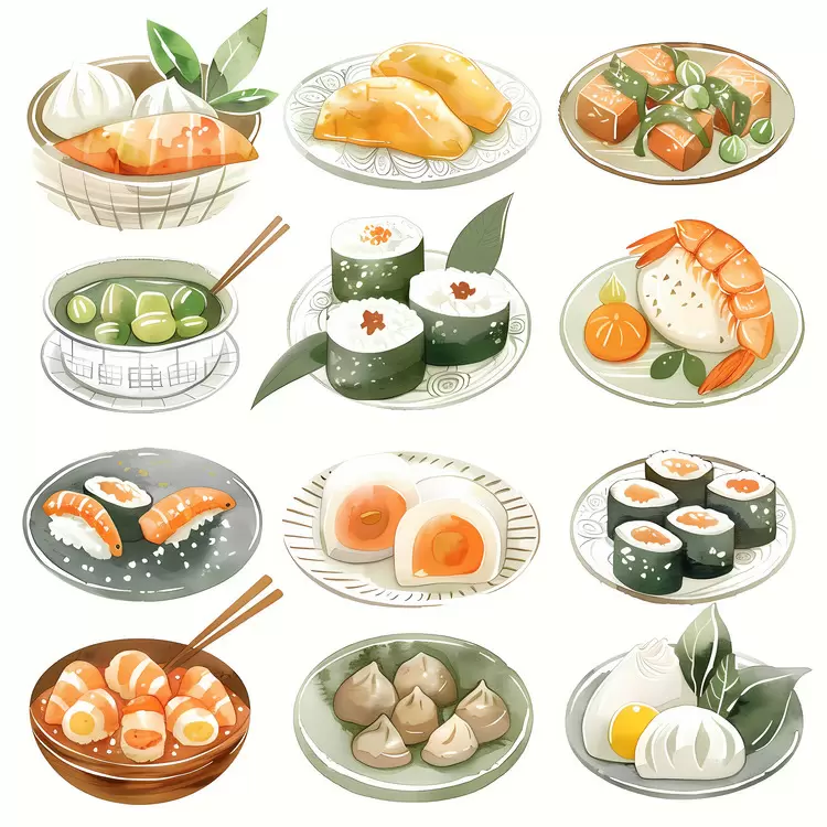 Sushi Shrimp tempura Curry udon Shumai