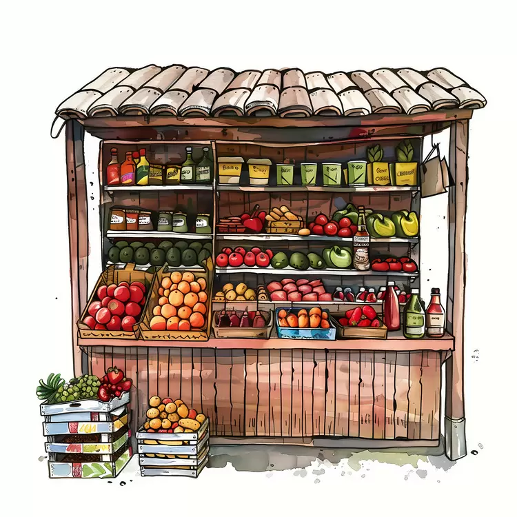Market stall Grocery stall Community market Bustling street market Vegetable stand