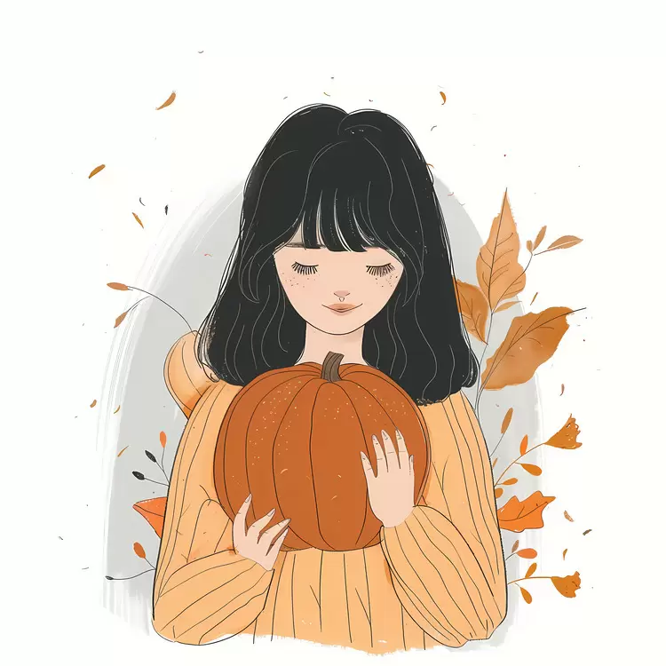 woman holding pumpkin girl colorful orange