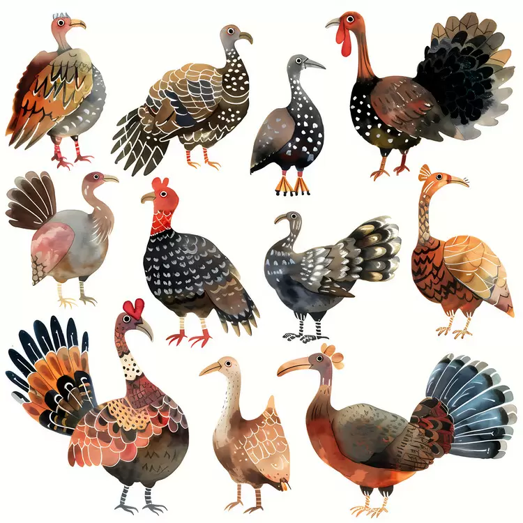 Fowl Watercolor Autumn Seasonal Turkey
