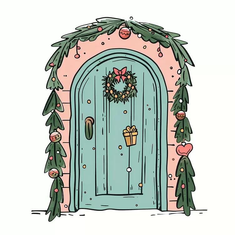 green wreaths Christmas door gifts wooden door garlands