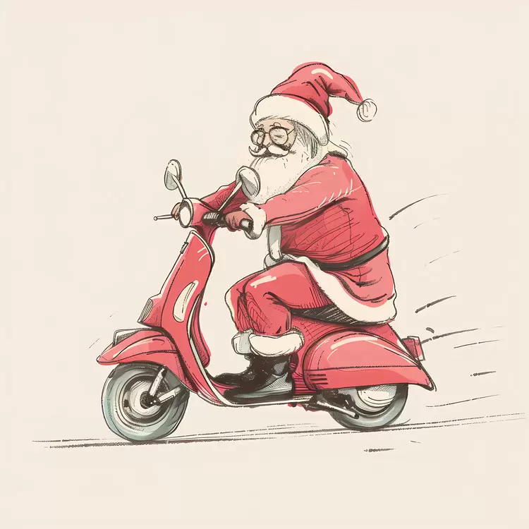Christmas Santa Claus Santa riding scooter Hand drawn illustration Illustration for advertising