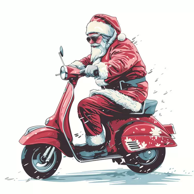 santa claus reindeer red scooter red santa hat