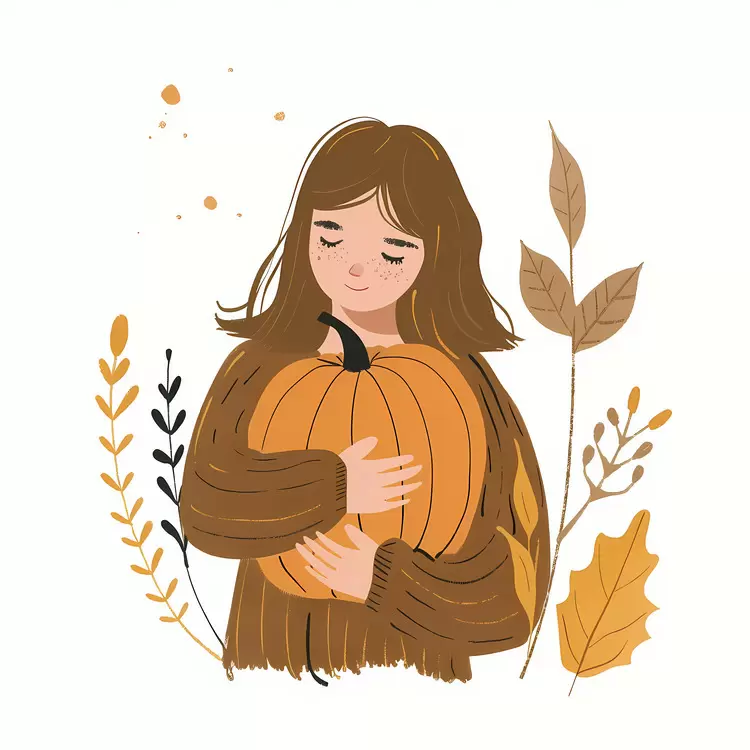 Pumpkin Holding Autumn Warm Girl