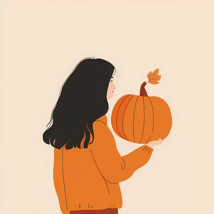 autumn scene fall outfit pumpkin carving girl with pumpkin orange jacket