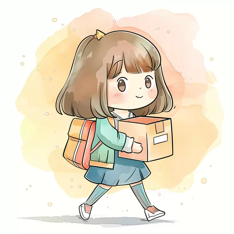 watercolor illustration watercolor painting schoolgirl holding a box